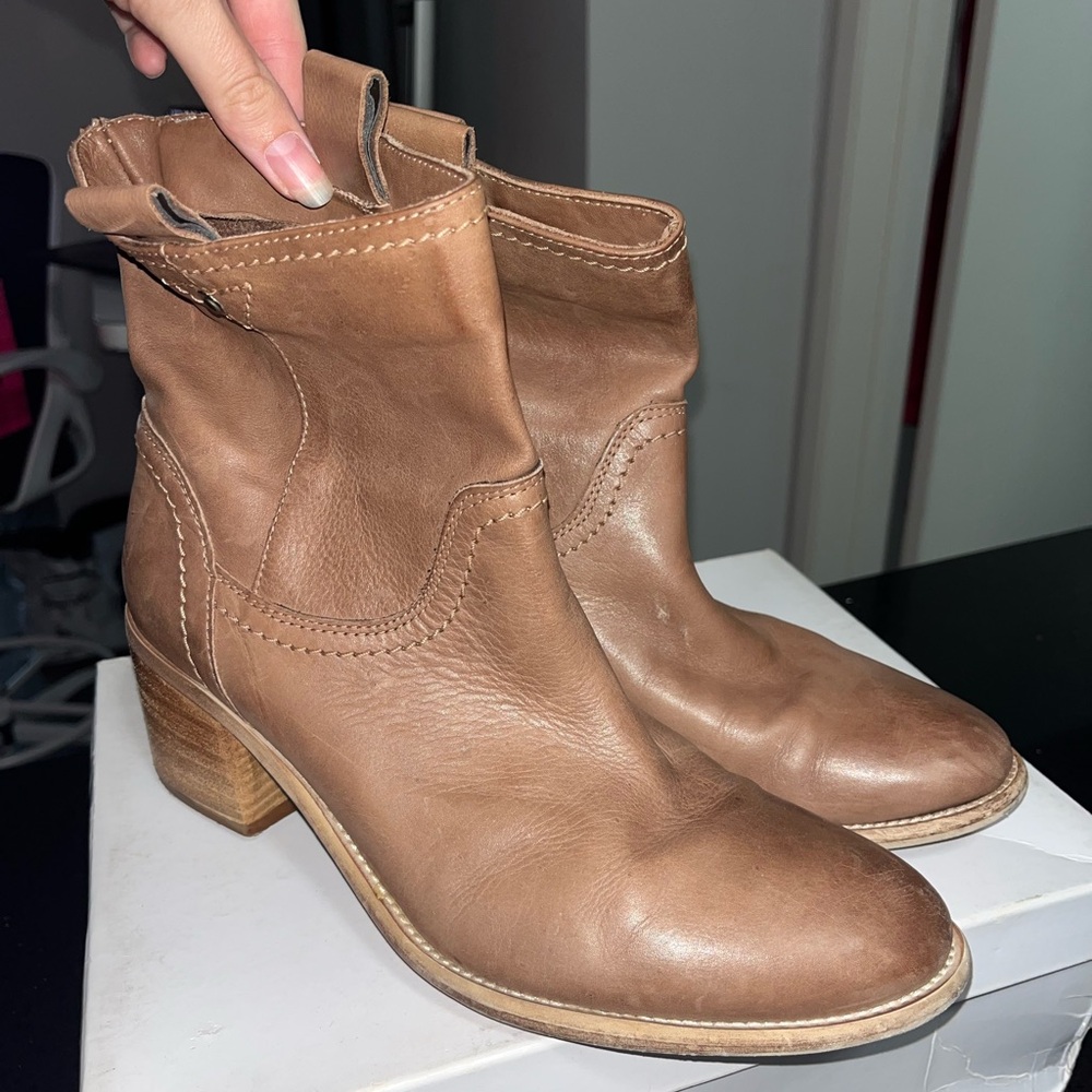 Andre Assous Tan Leather Ankle Booties